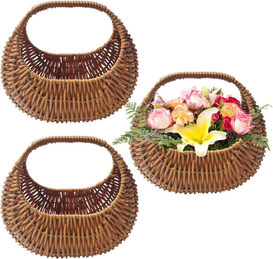 3PCS Woven Flower Girl Basket,Small Wicker Basket with Handle,Half Moon Wicker Flower Girl Basket for Wedding, Gifts,Home Decor,Elegant Storage Solution,Versatile DIY Projects