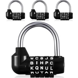 Shimeyao 4 Pcs Gym Locker Lock 5 Digit Combination Lock Your Own Word 5 Letter Lock for Gym Sports Locker, Safety Padlock for Sports Locker, Toolbox, Hasp Cabinet Storage, Black