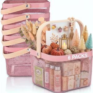 6 Pcs Metal Mesh Basket with Handle, Warm Garden Basket for Fall