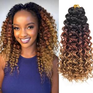 GoGo Curl Crochet hair 14inch Beach Curl Crochet hair Bohemian Crochet Braids Ombre Brown Deep Wave Braiding hair Extensions (14inch,1B/30/27)