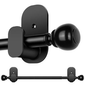 Black No Drill Curtain Rods for Windows 48 to 84 Inches, USFOOK 5/8 Inch Curtain Rods No Drilling with 3M Adhesive Holders, Adhesive Drapery Rod with Round Finials