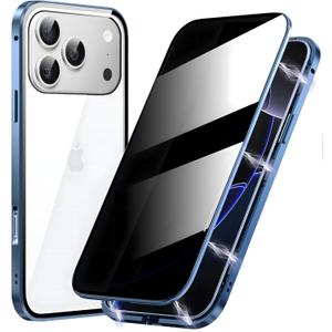 Metal Titanium Frame Privacy Case for iPhone 17 Pro Max, Privacy Screen Protector, Magnetic Adsorption with Safety Buckle Lock, Double Side Tempered Glass, Clear Back Anti Peep Full Body Case Cover