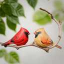 Handmade Wood Cardinal Figurines Set of 2-3.7" Carved Red Bird Statues, Male & Female Cardinals for Home Decor, Christmas Decorations, Memorial & Bird Lover Gifts