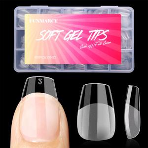 Gel Nail Tips Coffin Medium - 450 PCS 15 Size Soft Gel Half Matte Clear Fake Nail Tips, Pre-shaped Full Cover Nail Extension Press On Home DIY