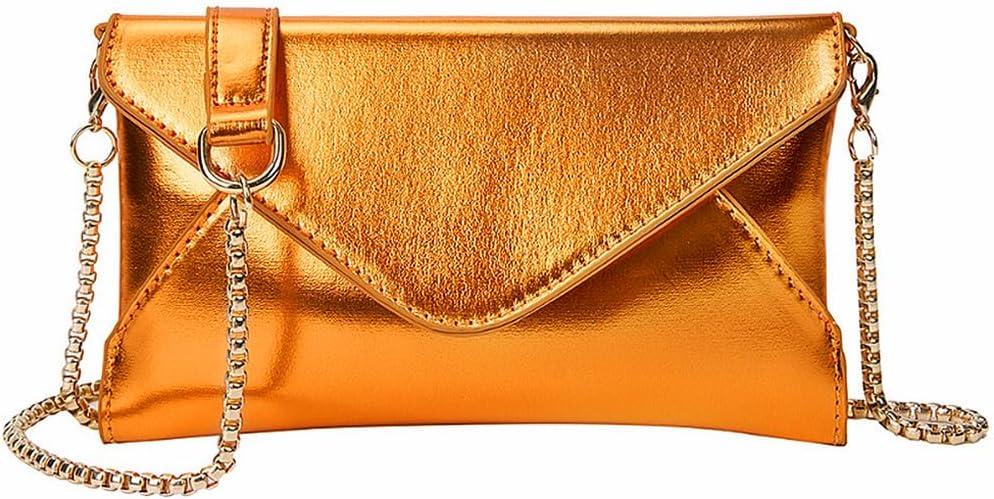 Evening Clutch Purse for Women Envelope Clutches Crossbody Bag Wedding Purses Prom Party Night Shiny Small Shoulder Handbag (Orange)