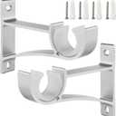 Sturdy Curtain Rod Brackets, Silver, Holds 1 Inch to 1 1/4 Inch Rods, Wall Mount, Set of 2