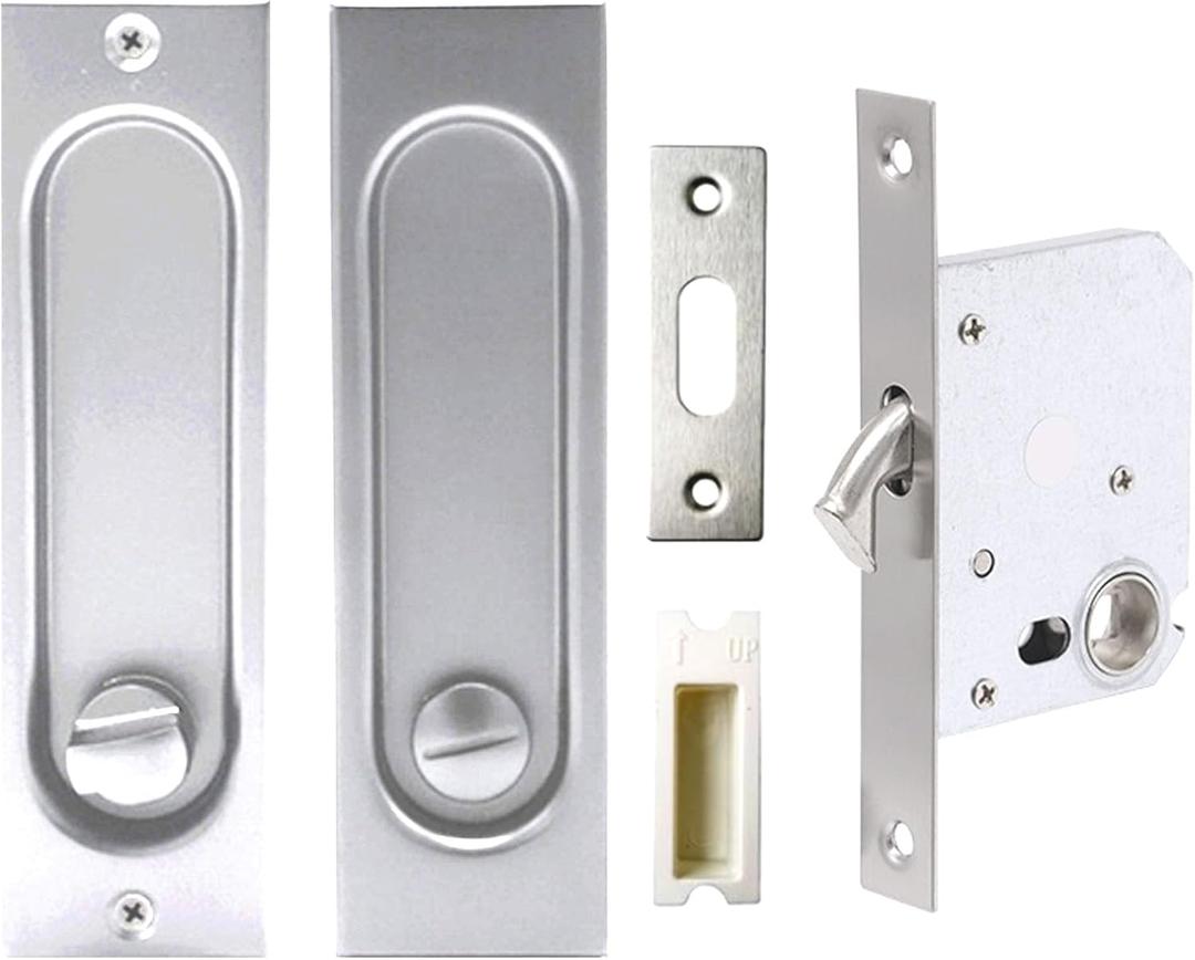 2 x Privacy Pocket Door LockRectangle 304 Stainless Steel Pocket Door Hardware, Sliding Pocket Door Handle,for 1 3/8 to 2 3/16 Thickness Door,Brushed Silver