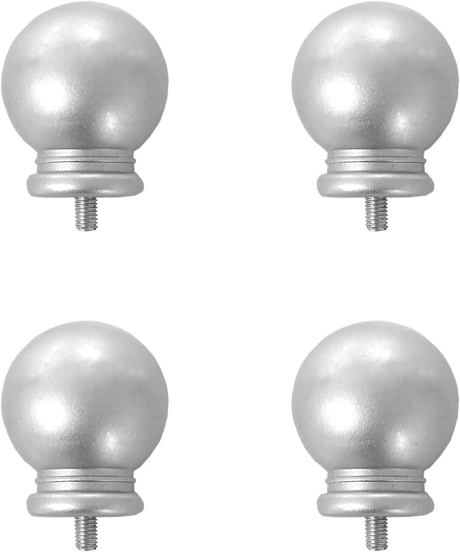 Finials For Curtain Rods, 4 Pcs Plastic Curtain Rod Finials for 5/8 Inch Dia Rod,Drapery Rod Finials of Ball Shape,M5 Thread Dia(Silver) (03-Silver)