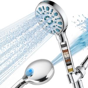 Heemli Filtered Shower Head,High Pressure 8-mode Handheld Showerhead with Hose,Bracket and Water Softener Filters Beads for Hard Water Remove Chlorine and Harmful Substance,Built-in Power Spray,Chrome