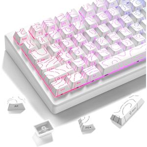 dagaladoo White Topographic keycaps Line Backlit keycaps Shine Through Keyboard Keys Side Printed Key caps Cherry Profile keycap Set for 61/64/66/68/71/75/84/87 Mechanical Keyboards 98key