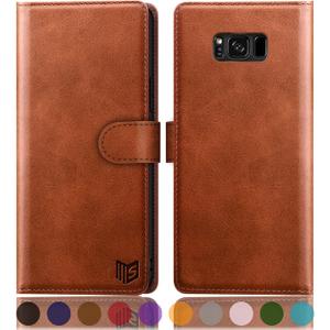 SUANPOT for Samsung Galaxy S8 5.8"(NON S8+ 6.2") with RFID Blocking Leather Wallet case Credit Card Holder, Flip Folio Book Phone case Shockproof Cover Women Men for Samsung S8 case Wallet Light Brown