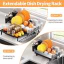 Urackify Dish Rack for Kitchen Counter, 304 Stainless Steel Dish Drying Rack, Expandable Dish Drainer, Foldable Dish Strainer with Cutlery Holder, Kitchen Plate Rack (Black, Large Size)