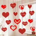 2 x Valentines Day Decorations, 16PCS Glitter Hanging Hearts Decorations w/Mixed Sizes, Double-Sided Thick Paper Red Heart Ornaments, Valentines Decor for Home Office Window Wall Party Favors