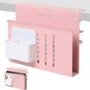 LUKETURE Desk Side Storage, Steel Side Desk Organizer, No Drill Workspace Organizers, Clamp on Computer Desk Accessories, with Magnetic Pen Holder, Fits Flat Edge Tables 0.3" to 2.8" (M(1 Tier), Pink)