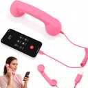 Retro Phone Handset for iPhone & Android,2026 New Cell Phone Receiver with Microphone & Speaker,Classic Vintage Old School Telephone Receiver for Mobile Phones,90s Style Prop for Photos (Pink)