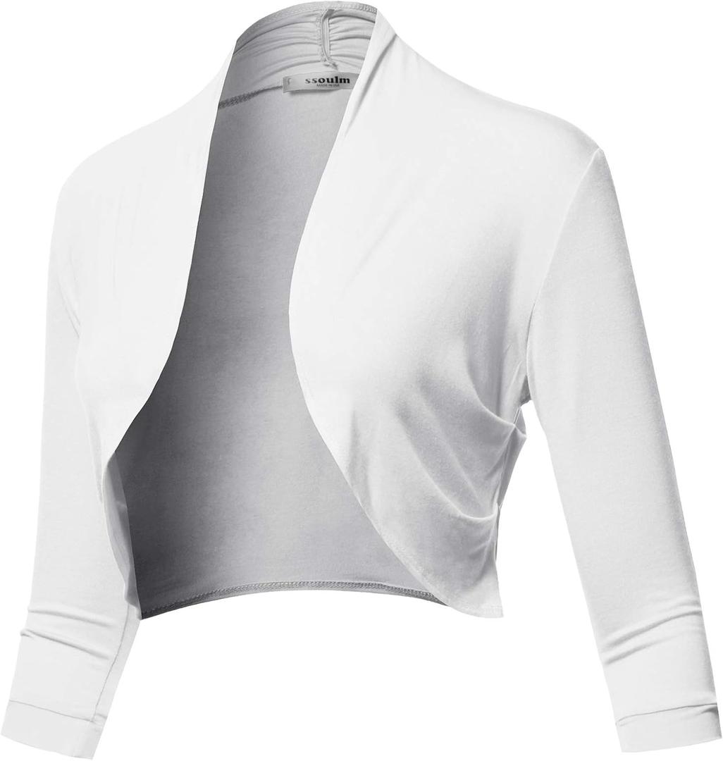 SSOULM Women's 3/4 Sleeve Open Front Bolero Shrug Cardigan with Plus Size (X-Large)