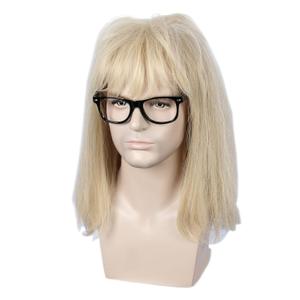 Linfairy 80s Heavy Metal Halloween Mullet Fancy Punk Wig with Glasses frame