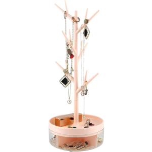 Branch Jewelry Rack With Rotatable Base and Storage Box Tree Tower Rack Hanging Organizer for Ring Earrings Necklace Bracelet,Suitable for living rooms, bathrooms,offices,etc.