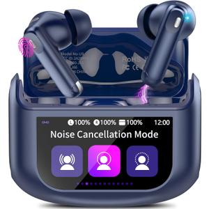 Wireless Earbuds, Bluetooth 5.4 Headphones with Multifunctional Touch Screen, 48H Bass Stereo Ear Buds with ANC/ENC Noise Cancelling/Transparency Mode, IPX7 Earphones with 5 EQ Modes, Dark Blue