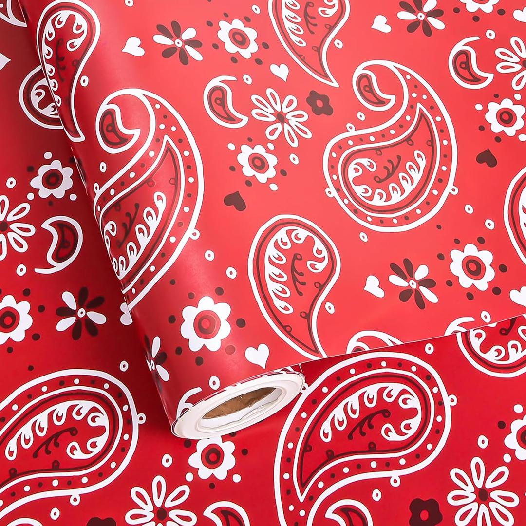 Dtiafu Western Wrapping Paper Roll - Vintage Cowboy Gift Wrap with Red Bandana Rodeo Horse Designs for Birthday Christmas Holiday Baby Shower - Total 28.5sq.ft
