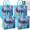 Disney Stitch Tote Bag Bundle Lilo and Stitch Accessories - 4 Pc Stitch Grocery Bag Set with Plus Stickers, Tattoos, More | Stitch Reusable Bags
