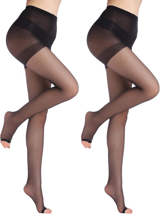 YAGAXI 20D toeless pantyhose - 2 Pairs Control Top open toe pantyhose for women (XL, Black)