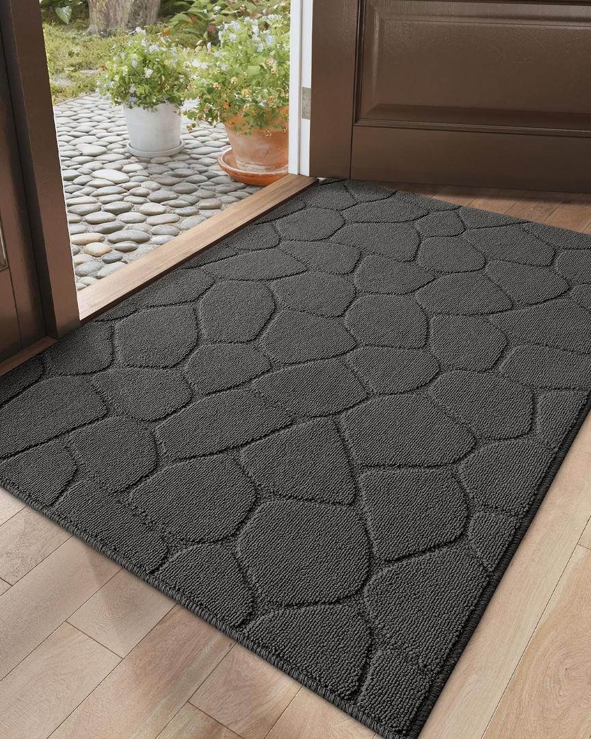 DEXI Front Door Entryway Mat Non Slip, 32x48 Washable Inside Entrance for House Floor Low Profile, Thin Entry Doormat Absorbent Dirt Trapper, Pebble Grey