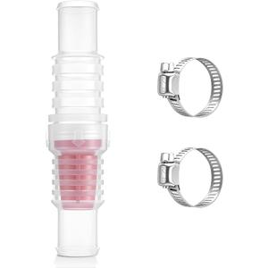 Inline Check Valve with Hose Clamps, Fits 3/4" & 1" Pipes, Backflow Prevention Valves for Water Lines, Transparent Red ABS Non Return Valve for Garden Hose, Aquarium, Sump Pump, Dishwasher