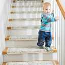 RORA Bullnose Carpet Stair Treads Non-Slip Stair Treads for Wooden Steps,Washable Stair Carpet,Floral Stair Rugs,Runner Indoor Stair Mats for Pets Elder,14pcs,29.5 ''x9.5 x1.5 '',Beige