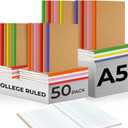 Rosmonde 50 Pack Bulk Kraft Journals, A5, Extra Pages - 120 Pages (60 Sheets), College Ruled, 8 x 5.7, No-Bleed Paper, Bulk Composition Notebooks Lined, Kraft Composition Notebook for School