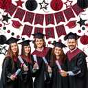 Seenelling 2026 Graduation Decoration Congrats Grad Banner with Hanging Swirl Honeycomb Ball Circle Garland Grad Party Supplies for College Senior High School Classroom Decor(Burgundy and Black)