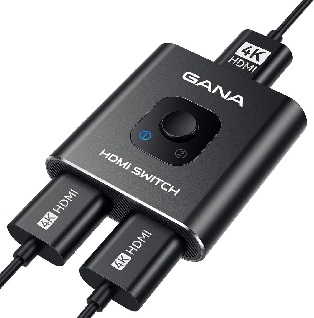 HDMI Switch 4k@60hz Splitter, GANA Aluminum Bidirectional HDMI Switcher 2 in 1 Out, Manual HDMI Hub Supports HD Compatible with Xbox PS5/4/3 Blu-Ray Player Fire Stick Roku (Dark Black)