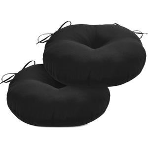 Round Outdoor Chair Cushions, Tufted Bistro Chair Cushions with Ties, Thickened Round Seat Cushion for Patio Furniture, 2 Pack, 15x15 Inch, Black, 2 Count