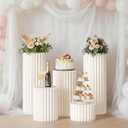 5 Pack Cylinder Stands for Party, Foldable Cilindros Para Fiestas Redondos Blancos Cake Pedestal Stand With Acrylic Disc for Parties Birthday Wedding Pillars Display Decoratio（H31.5", 23.6", 15.7", 7.9"）
