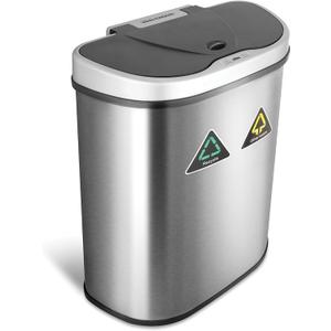 Ninestars DZT-70-11R Automatic Touchless Motion Sensor Semi-Round Can/Recycler, 18.5 Gal. 70 L., Stainless Steel