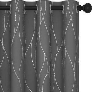 Deconovo Blackout Curtains - Silver Wave Dots Print, Thermal Insulated, Noise Reducing, Privacy Drapes for Bedroom & Living Room (52W x 84L Inch, Grey/Silver, 2 Panels)