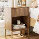 Masupu Fluted Nightstand ,Modern Night Stand Wood Bedside Table with Storage Drawer Side End Table for Bedroom, Living Room, Office, Walnut Brown