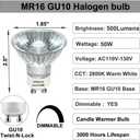 Vinaco GU10 Halogen 50W Bulbs, 6PCS GU10+C 120V 50W Halogen Light Bulbs, GU 10 Dimmable, Warm White, High Brightness MR16 with Glass Cover, Long Lifespan GU 10 50 W for Recessed Track Lighting