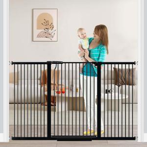Fairy Baby 40.5" Extra Tall Baby Gate No Drill, 54.8"-60.2" Extra Wide Dog Pet Gate, Safety Child Toddler Gate, Metal Tension Auto Close No Climb Fence Barrier Pet Cat Gate for Stairs Doorway, Black