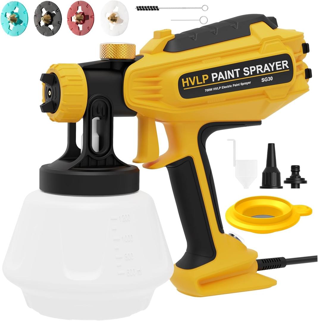 Paint Sprayer-700W HVLP Electric Spray Paint Gun with Adjustable Spray Width, 4 Nozzles & 3 Patterns, 40 Fl Oz Container, Easy to Clean, for House Painting, Furniture, Cabinets, Walls, Fence, Etc.