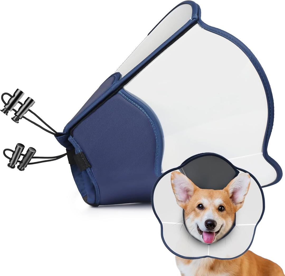 Hard & Heavy Plastic Dog Cone Collar Alternative for Medium Dogs (French Bulldog Dachshund) After Surgery, Adjustable Recovery Cone Anti-Lick, Elizabethan Protective Collar Cone of Shame for Healing (M(Neck Girth:11.8"-14.5"), Navy Blue)