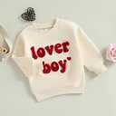Nibbcoa Toddler Baby Boy Valentines Outfit Love Embroidery Waffle Knit Sweatshirt Cute Spring Fall Clothes