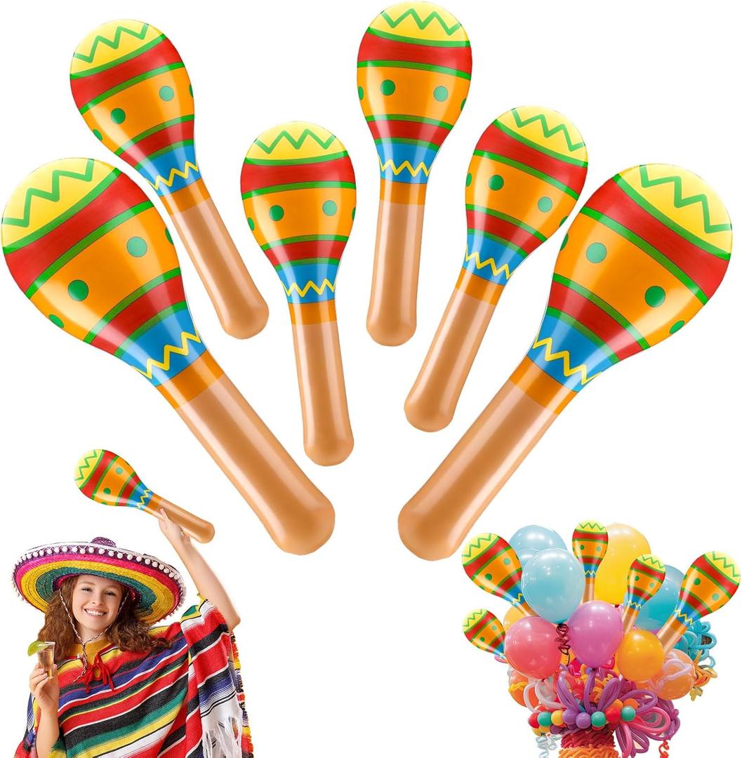 Lenwen 6 Pcs 16'' 24'' Summer Inflatable Maracas Decorations Hawaii Outdoor Indoor Large Inflatable Decor Mexican Party Decor Funny Photo Props for Luna Beach Pool Party Supplies