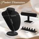 3Pcs Black Velvet Jewelry Display Set, Including Necklace Mannequin Bust Stand, T Shape Bracelet Stand, Ring Finger Jewelry Holder, for Retail Display Organization Home Decor