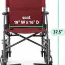 Medline Basic Steel Transport Chair - Full-Length Arms, Swing-Away Footrests, 12" Wheels - Gray/Burgundy - Durable & Convenient Mobility Aid