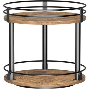 Lazy Susan Organizer 2 tier Rotating Spice Racks, Lazy Susan 360 Degree Turntable Spice Holder Rack for Cabinet and Kitchen Countertop, Rustic Brown (10.14"D x 10.14"W x 10.7"H)