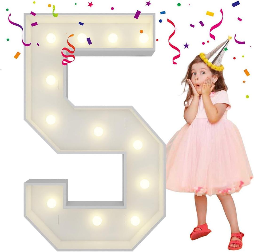 4FT Light Up Numbers Letters, Mosaic Numbers for Balloons, Giant Mosaic Balloon Number 5 for 15th 25th 50th Birthday Decorations, 50th Anniversary Decor, Wedding Party Decoration