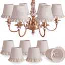 Gerrii 6 Pcs Striped Ruffled Chandelier Lampshade Lamp Shade with Ruffle Trim 3.9" Top x 6.3" Bottom x 5.1" Slant Height Farmhouse Home Decor Clip on Lamp Shades for Table Bedroom Gift(Brown)