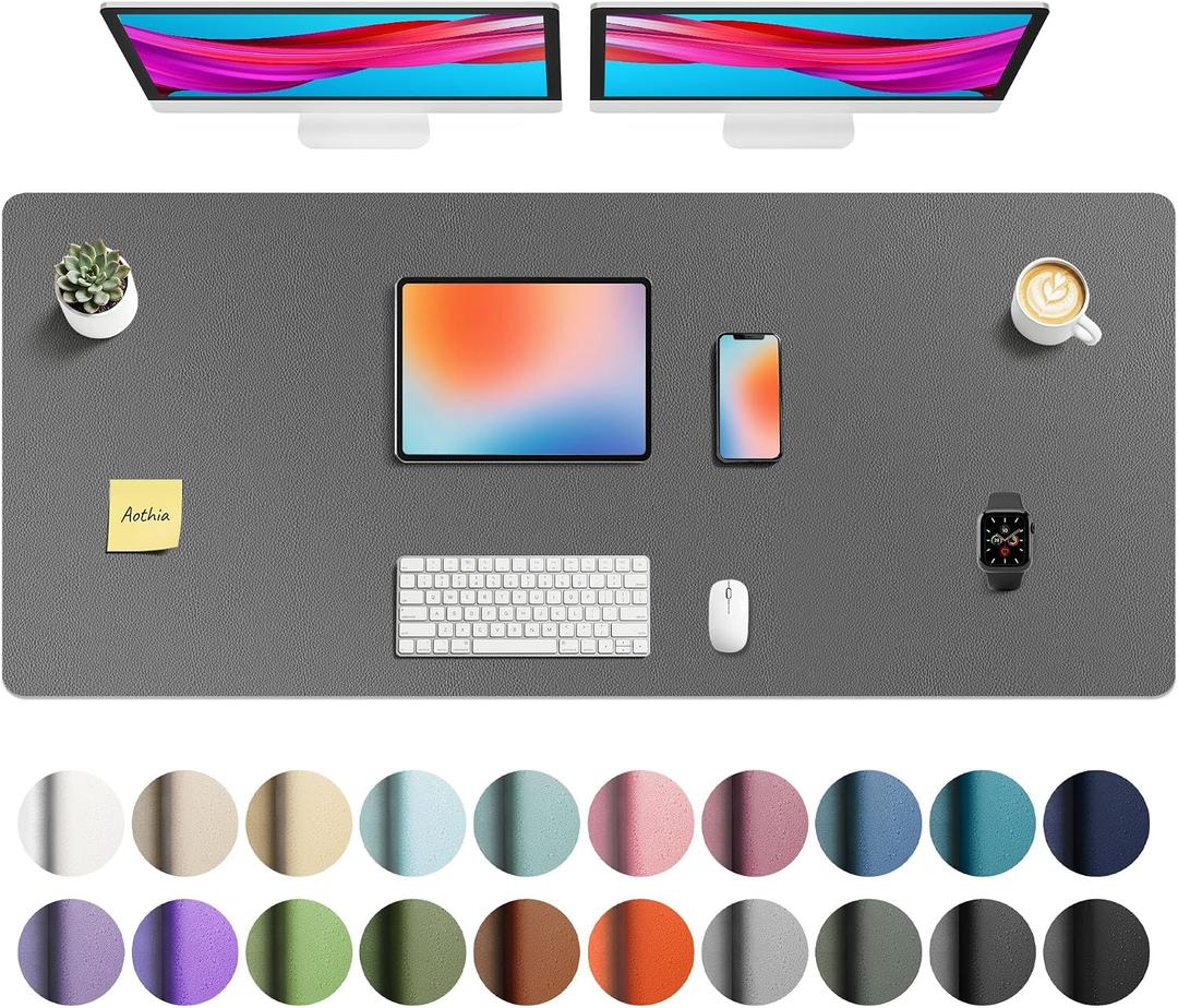 Aothia Faux Leather Desk Mat - Non-Slip PU Leather Desk Blotter, Waterproof Writing Surface, Large Desk Pad for Office & Home (Grey, 55" x 24")