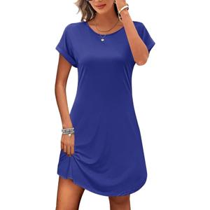 PLOKNRD Dresses Women Short Sleeve Fashion Tunic Dress Summer Swing Tshirt Dress, Royal Blue S